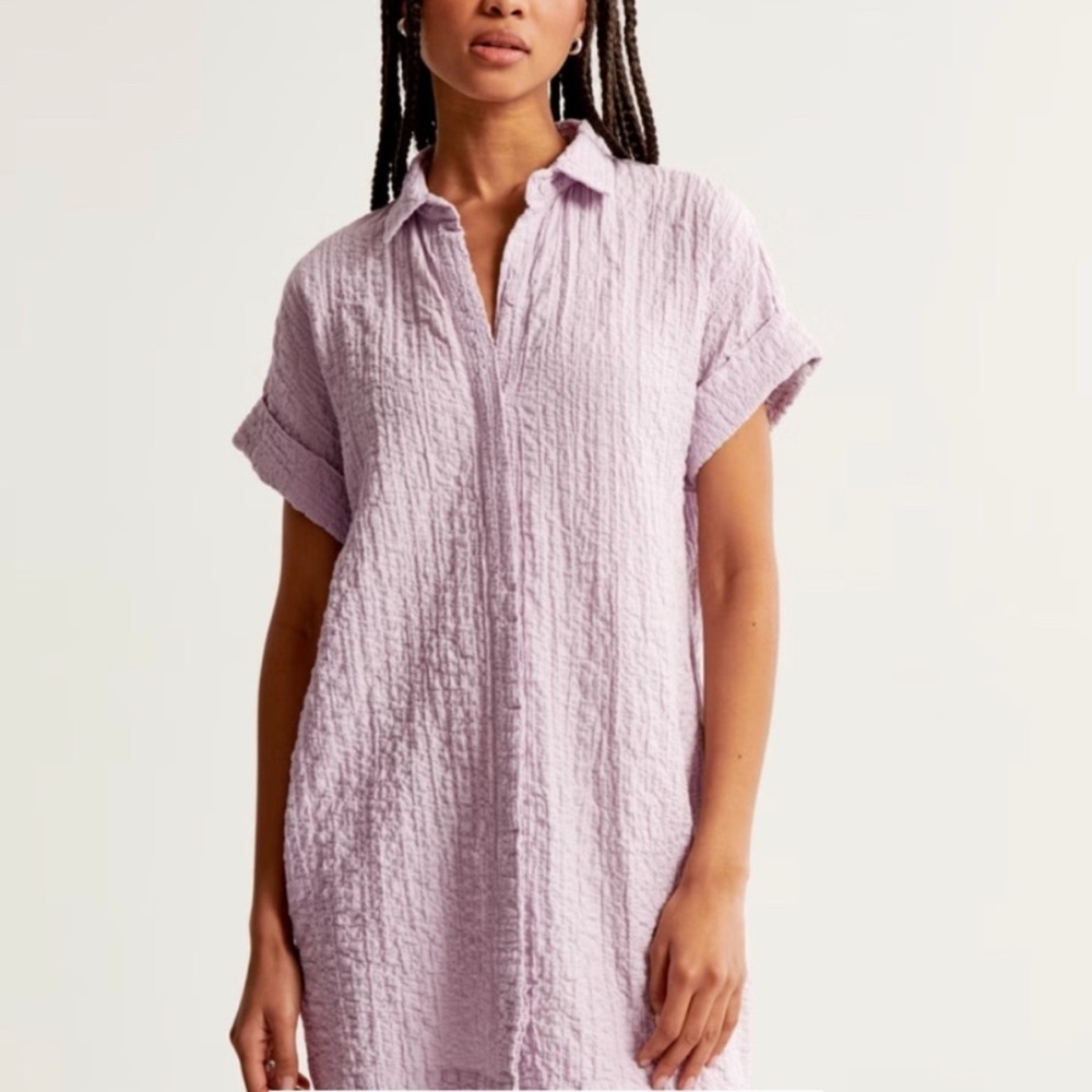 Abercrombie and Fitch Lavender Textured Mini Shirt Dress Lavender Purple ST
